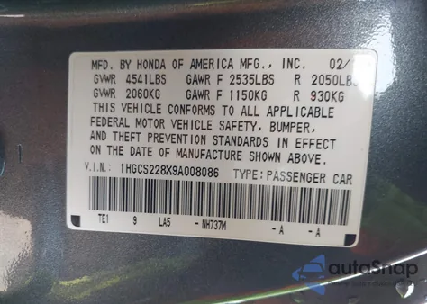 2009 Honda Accord 3.5 Ex-L from USA, damaged, VIN 1HGCS228X9A008086